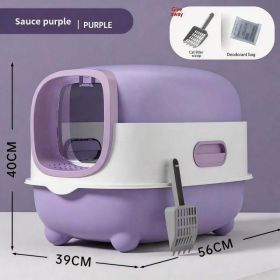 Fully Enclosed Cat Litter Box With UV Sterilization Odor Control, Large 56cm Space For Big Cats, Easy Clean 180 Flip Top, Detachable Anti Tracking Des (Option: E catlittlebox Purple)