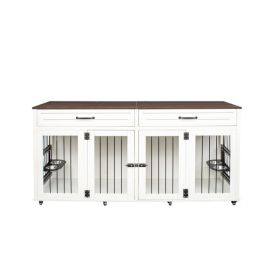 Heavy Duty Dog Cage With Double Door Pet House Wooden Cage (Option: White and walnut)