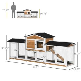 Wooden Rabbit Hutch Bunny Cage Pet Playpen House Enclosure With Double Side Run Boxes, No Leak Tray, Ramp, For Rabbits, Chickens, Ducks, Guinea Pig An (Option: Black White Yellow)