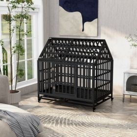 Heavy-duty Dog Kennel With Rooftop Pet Cage (Color: black)