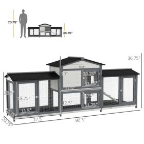 Wooden Rabbit Hutch Bunny Cage Pet Playpen House Enclosure With Double Side Run Boxes, No Leak Tray, Ramp, For Rabbits, Chickens, Ducks, Guinea Pig An (Option: Black Gray)