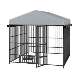 Large Kennel Outdoor Pet Pen Dog Running Pen Animal House Metal Chicken Coop Fence With Roof Cover (Color: black)
