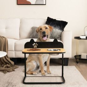 Dog Bowl Stand with 2 Stainless Steel Food Water Bowls (Color: black)