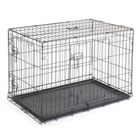 36 Inch Iron Foldable With Divider Plastic Tray Black Dog And Cat Cage (Color: black)