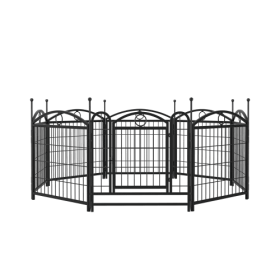 Dog Playpen Indoor 24 Inch 8 Panel Metal Dog Playpen (Color: black)