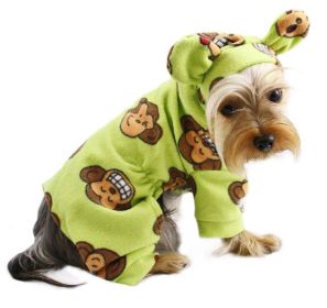 Dog Apparel Adorable Silly Monkey Fleece Dog Pajamas/Bodysuit with Hood (Color: Lime, size: M)