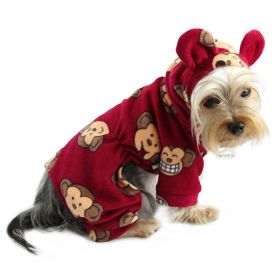 Dog Apparel Adorable Silly Monkey Fleece Dog Pajamas/Bodysuit with Hood (Color: Burgundy, size: M)