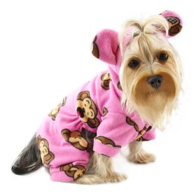 Dog Apparel Adorable Silly Monkey Fleece Dog Pajamas/Bodysuit with Hood (Color: Pink, size: M)