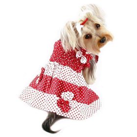 Red & White Polka Dots Sundress with Contrasting Flowers (Color: Red/White, size: M)